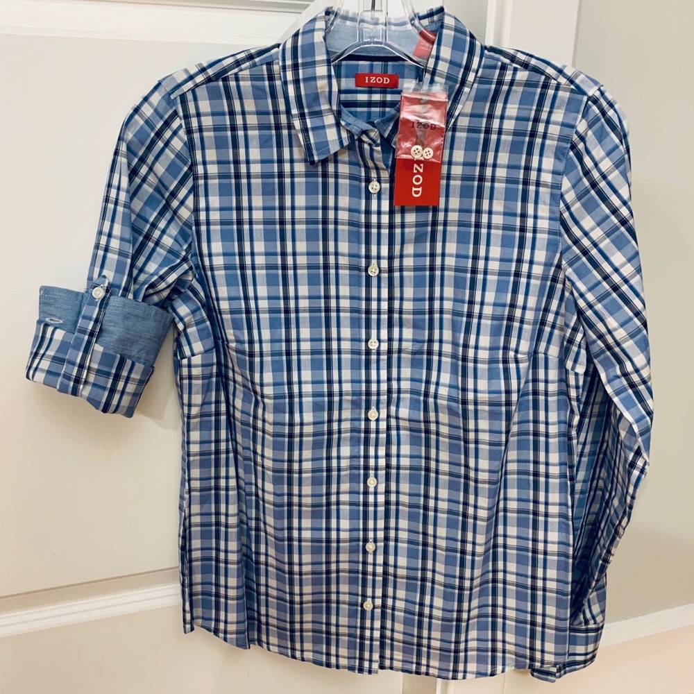 NEW Izod Golf Women S Plaid Button Roll Tab Shirt